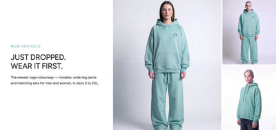 New Arrivals — sage hoodies, wide-leg pants and matching sets
