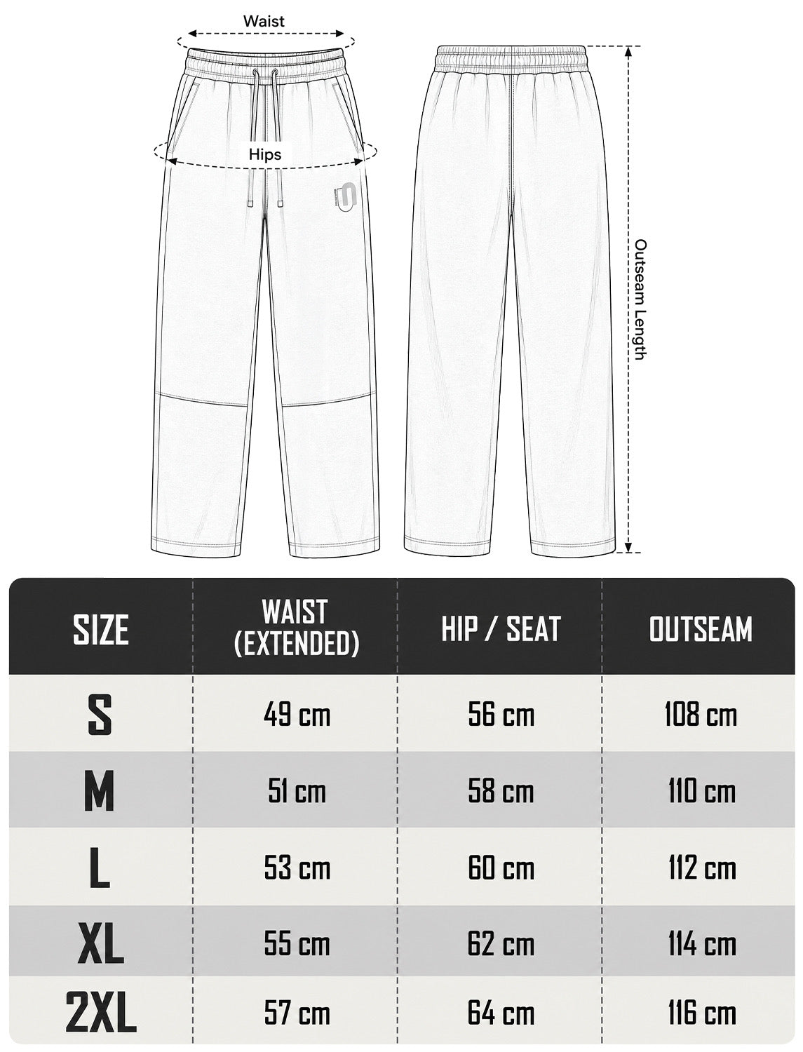 Size chart for Men's Oversized Pants