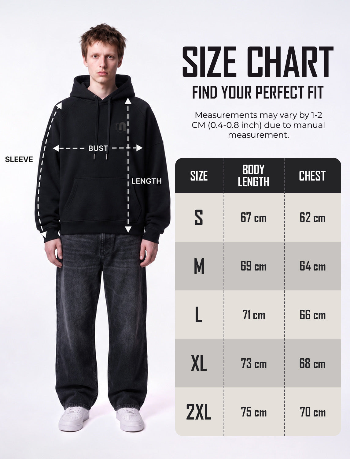 Size chart for Men's Regular Hoodie