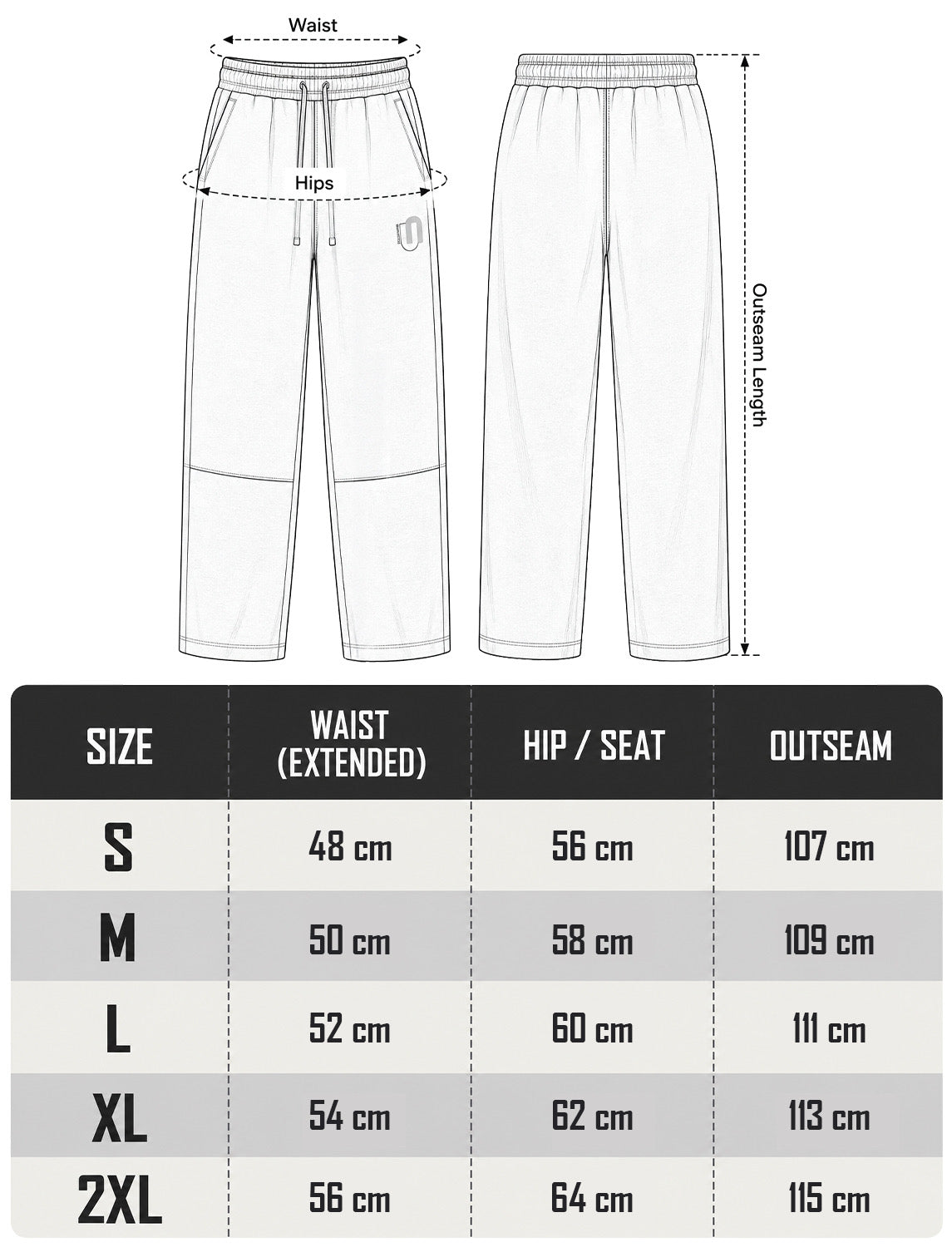 Size chart for Women's Oversized Pants